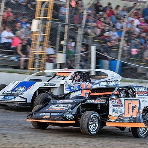 Cory and Clayton Wagamon at the 2nd Annual USMTS Chubbs Performance Midweek Modified Madness at the Ogilvie Raceway in Ogilvie, Minn., on Wednesday, June 14, 2017.